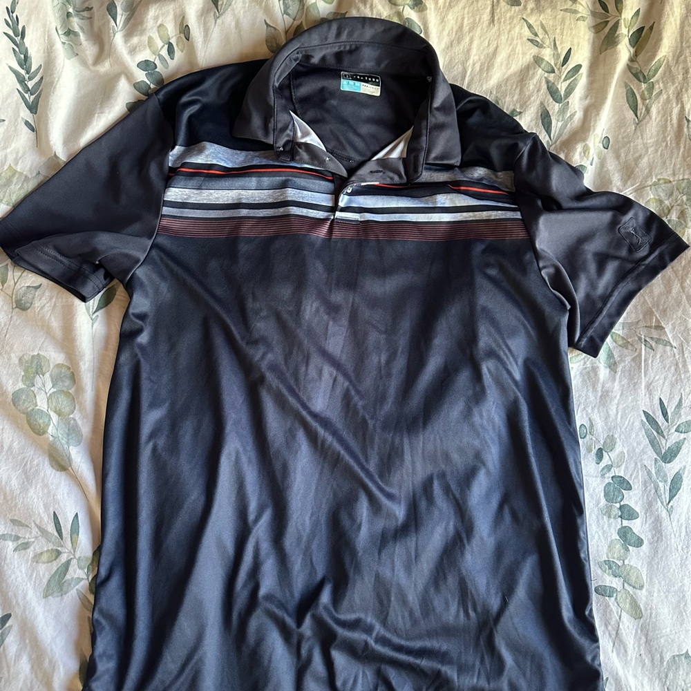 PGA Tour Men's Polo Shirt - Black and Gray with Stripes
